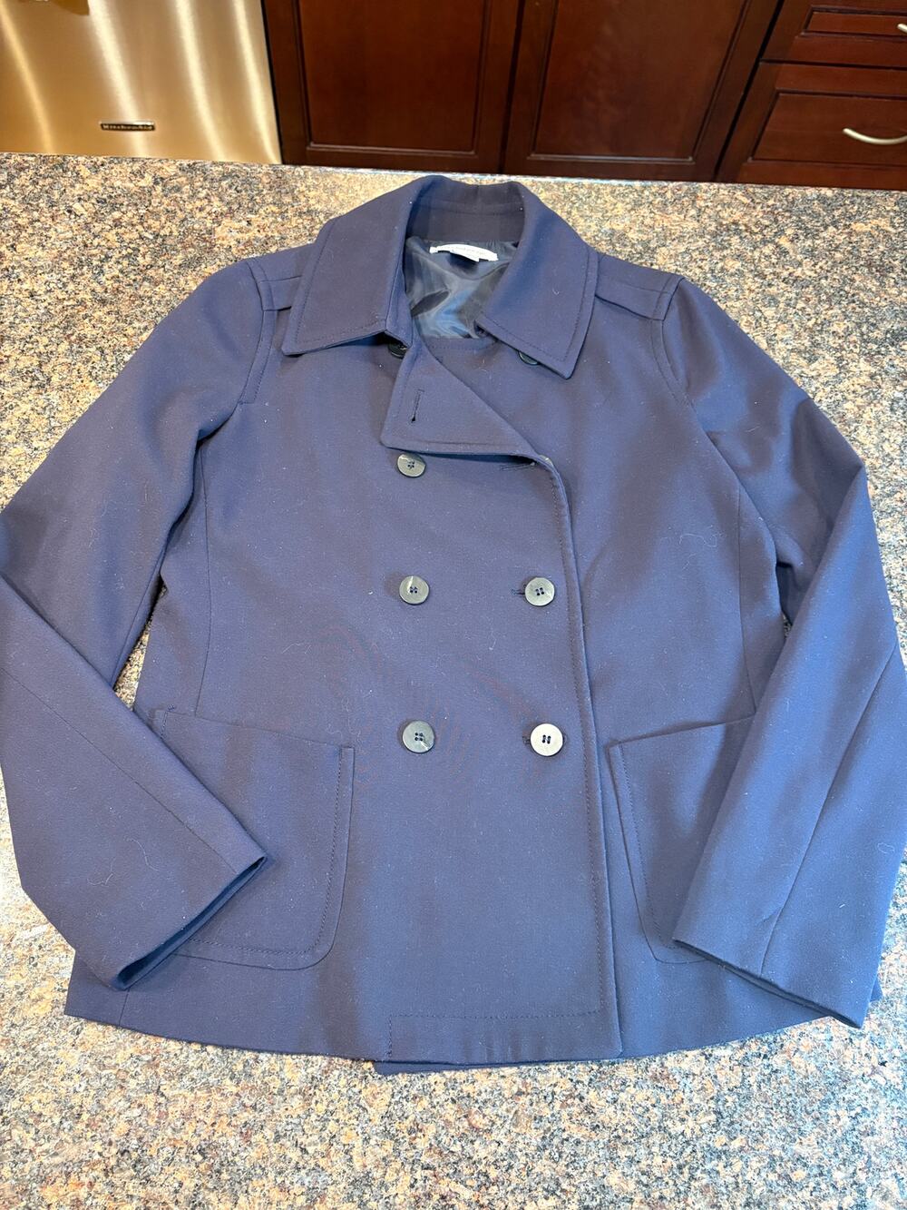 Liz Claiborne Navy Pea Coat Poly/Ray/Spandex Blend Size M